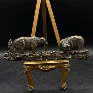 SPI Cast Iron Hunting Bears Wall Key Rack Holder 5 Hooks Home Decor